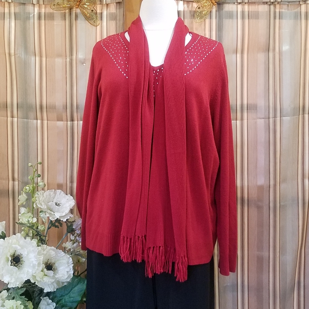 ❣Red Swearer w Scarf and embellished Neckline ❣